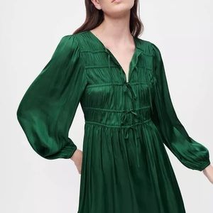 Maje green satin mini tie front dress